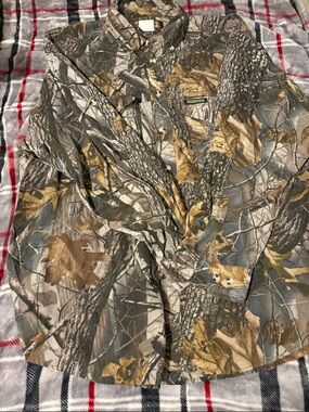 Men's Camo Button-Up Shirt in Brown & Green Woodland Print